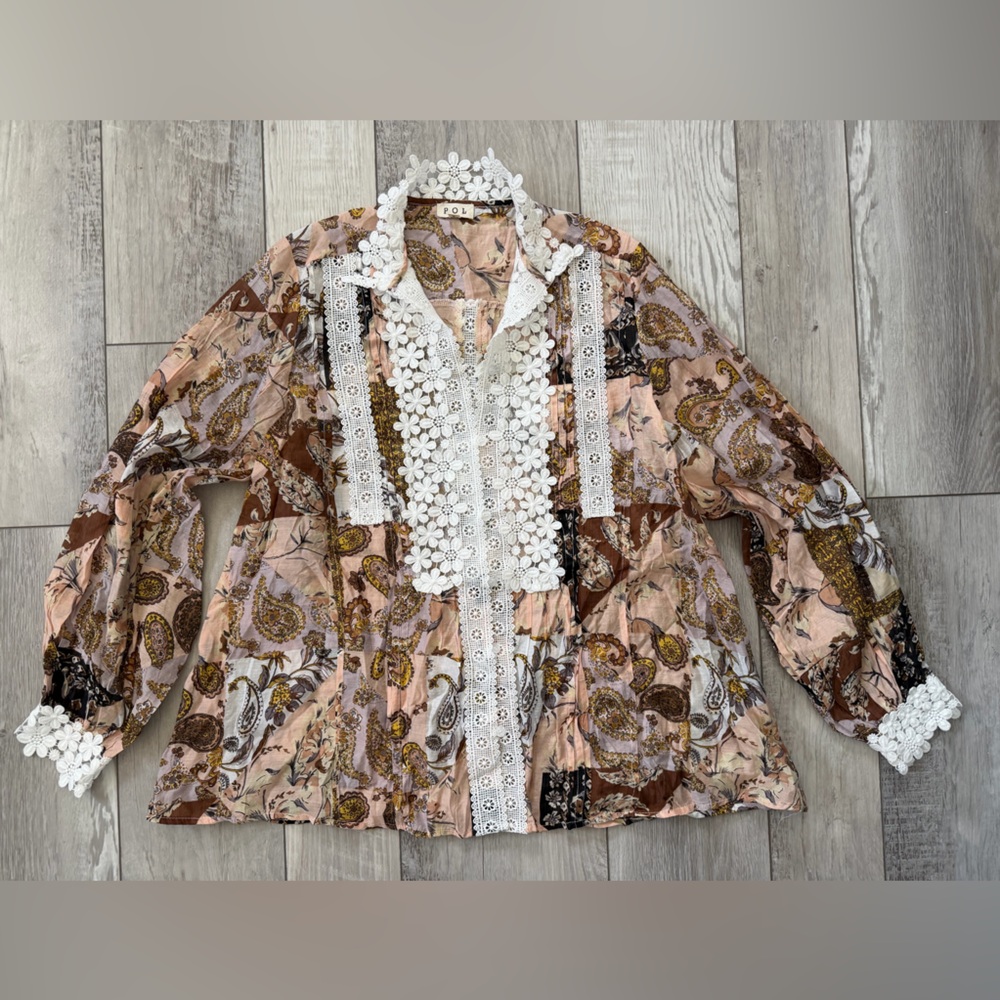 POL Lace Bohemian Patchwork Button Down Victorian… - image 2